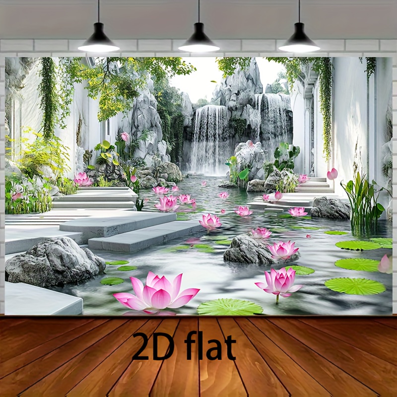 Interior Design Zen Style - 2D Flat Lotus Pond Garden Tapestry