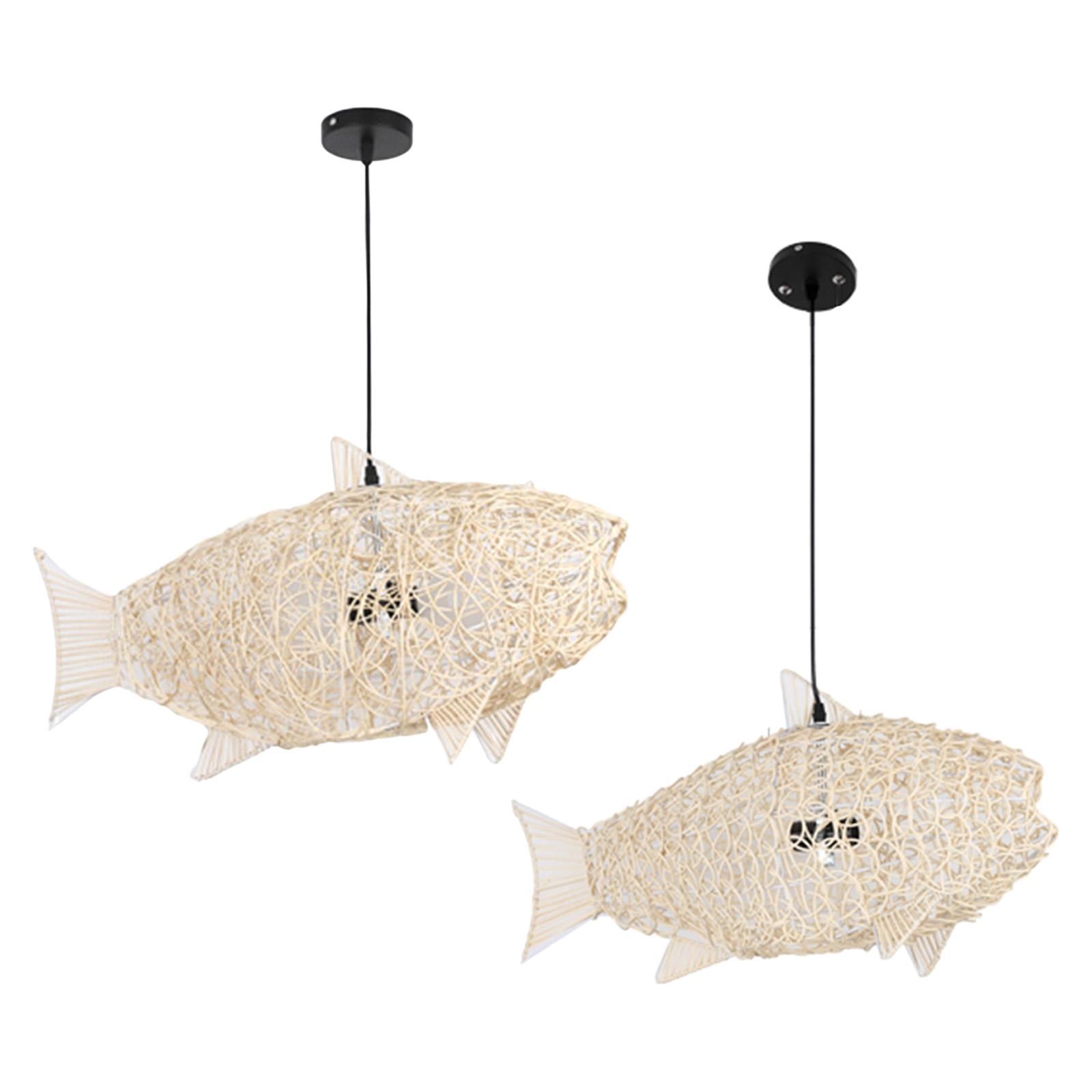 Wicker Pendant Shade - Fish Shaped Lantern Woven Rattan Pendant