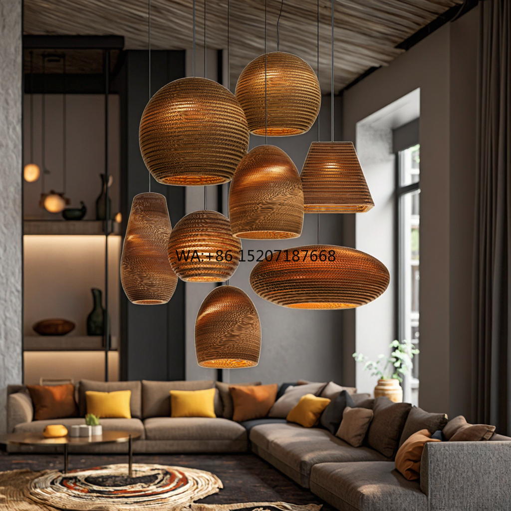 Wicker Pendant Shade - Wooden Shade Hanging Ceiling Woven Chandelier