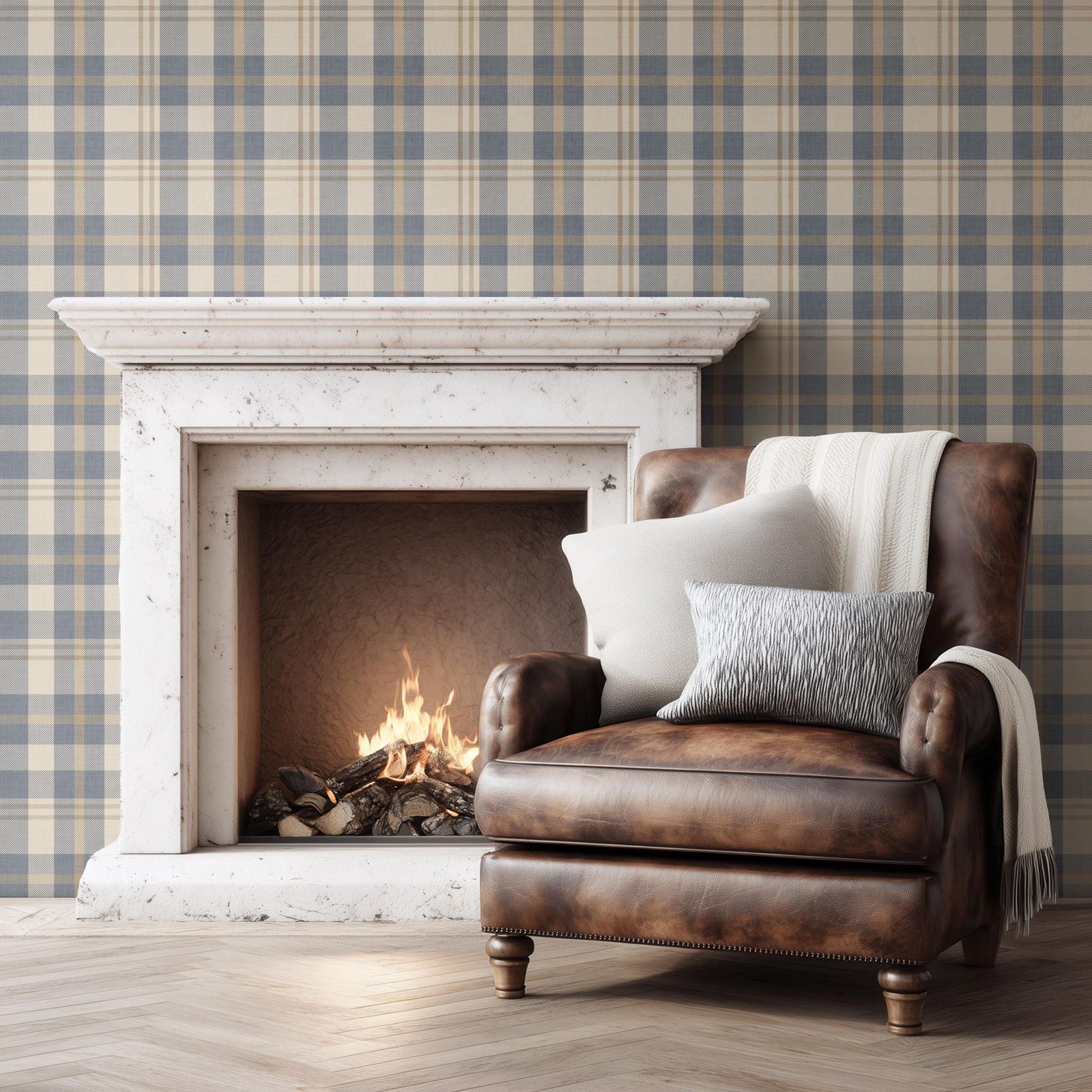 Neutral Blue and Beige Plaid W - đánh giá và giá Interior Design Scandinavian