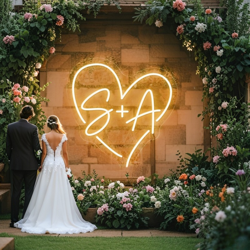 Custom Initials Heart LED Neon - đánh giá và giá Interior Design Names